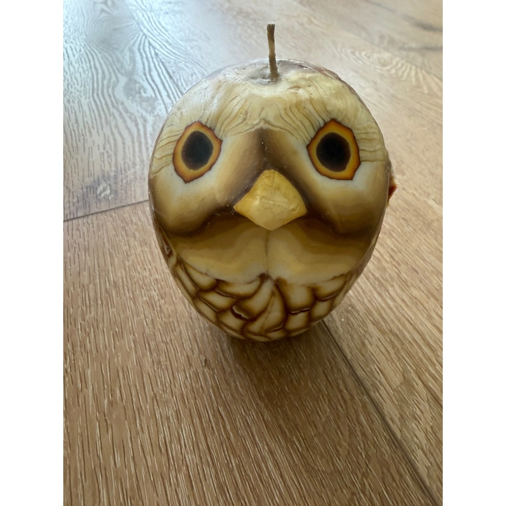 Vintage Hand Poured Wax Owl Candle Brown Marbled Woodland Decor 4 Inch